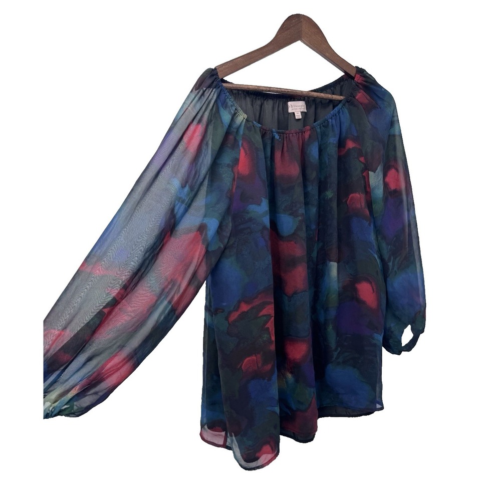 Philosophy 1X Sheer Abstract Blouse Whimsigoth Fairy grunge watercolor peasant